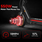Electric Scooters for Adults,19 MPH 19 Miles Folding E-Scooter Built-in Side Lights, 550W Motor