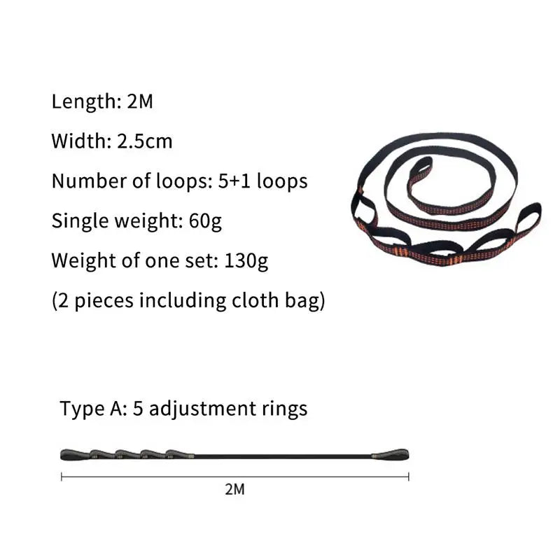 New-2Pcs Special Reinforced Polyester Straps 5Ring High Load-Bearing Barbed Hammock Straps For Outdoor Camping Hammock Straps