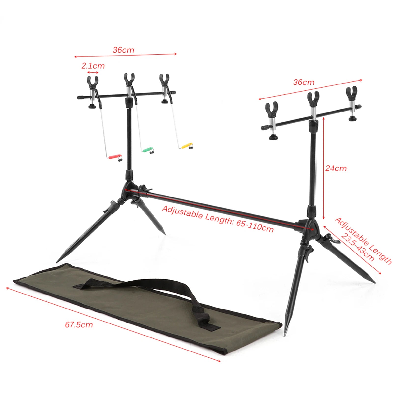 NEW Lixada Adjustable Retractable Carp Fishing Rod Pod Stand Holder Fishing Pole Pod Stand with 3 Bite Alarms Swingers Indicator