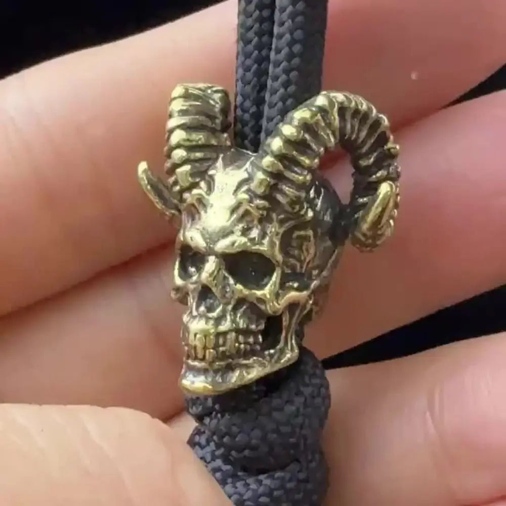 Portable Punk Style Goat Horn Skull Head Beads Camping EDC Paracord Accessories Brass DIY Woven Lanyard Pendants Travel