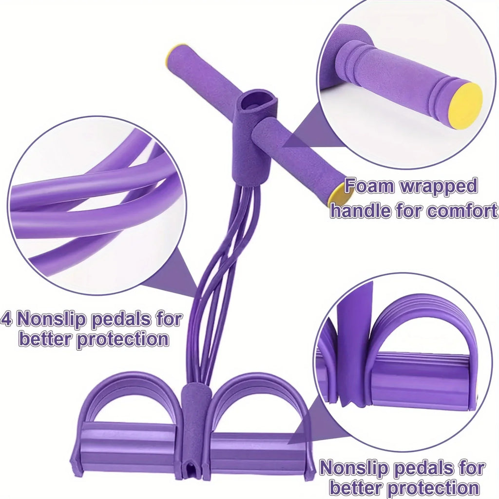 Multi-Functional Four-Tube Pedal Tensioner Yoga Elastic Band Home Fitness Equipment Abdominal Strengthening Tension Rope