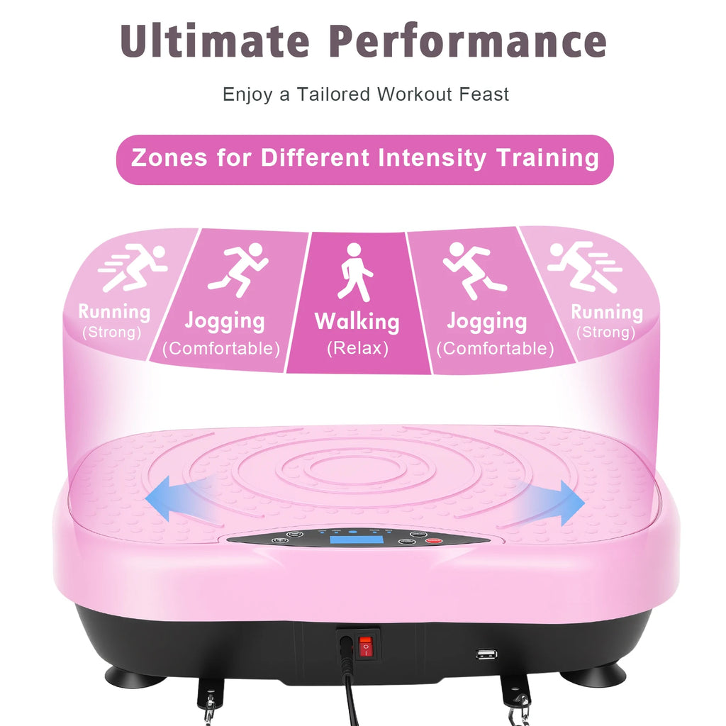 Portable Vibration Plate Exercise Machine Whole Body Workout Platform with Bluetooth Resistance Bands 5 Yoga Straps 10 Auto 200 Manual Speed Settings for Weight Loss & Shaping