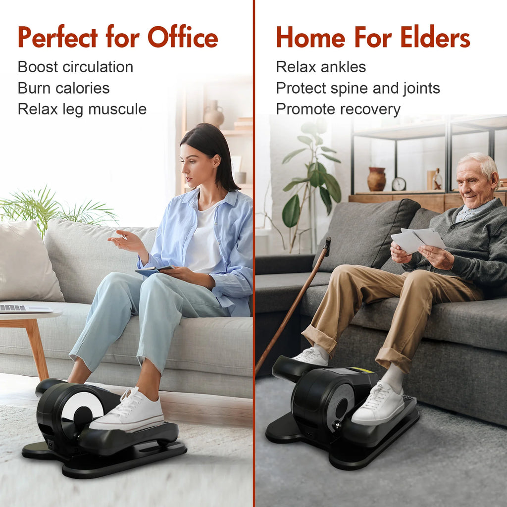 Under Desk Elliptical Machine Portable Mini Leg Exerciser Fully Assembled Quiet Electric Seated Pedal with Remote Control and LCD Display 12 Manual and Automatic Modes for Teens Seniors and Adults