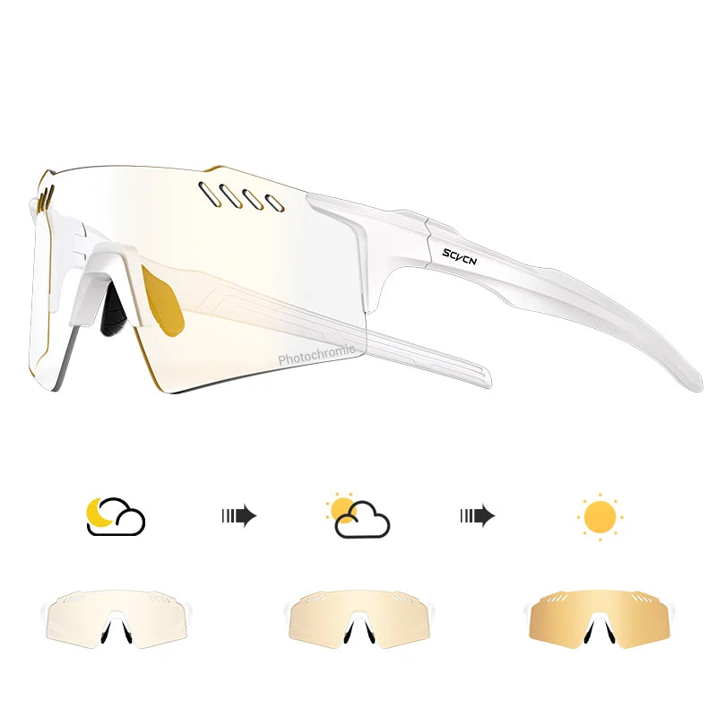 SCVCN Photochromic Bike Cycling Glasses UV400 Bicycle Riding Eyewear Sports MTB Outdoor Sports Golf Camping Driving Eyepieces