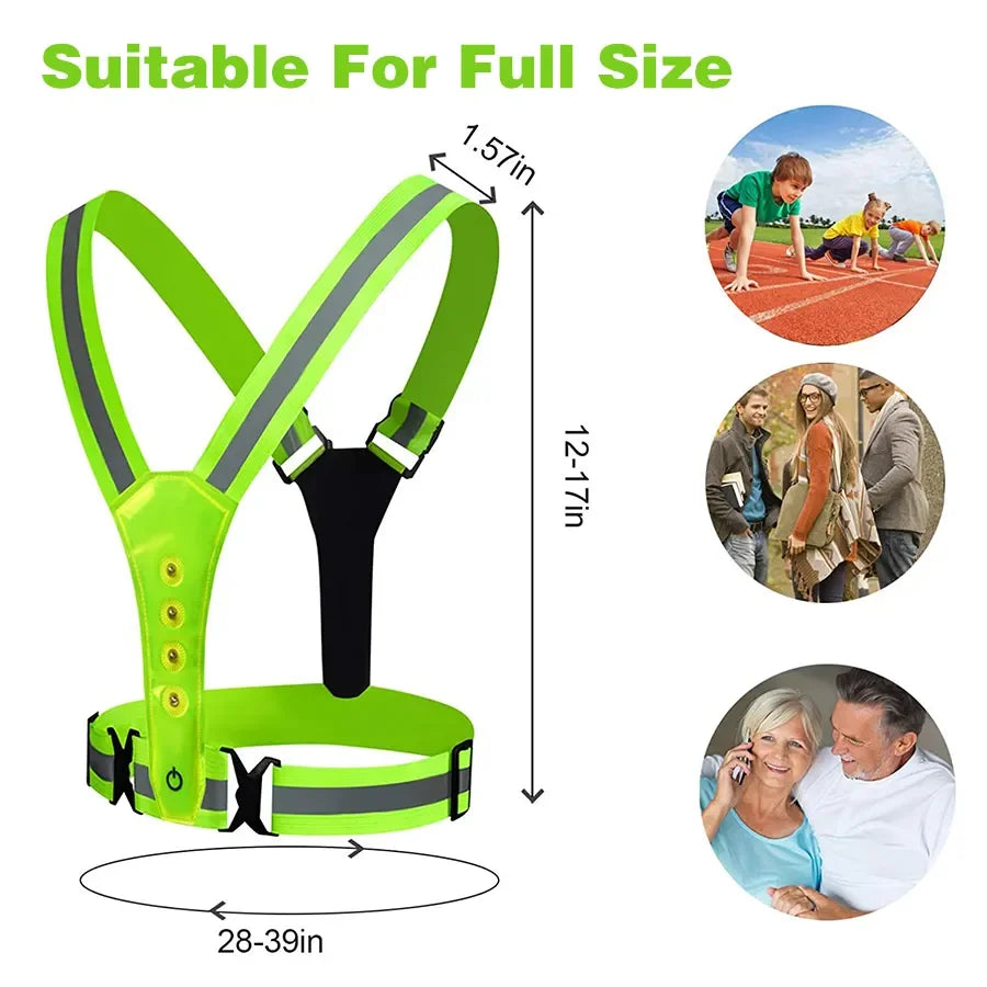Adjustable Elastic Flashing LED High Visibility Reflective Vest Outdoor Sports Cycling Safety Night Running Vest