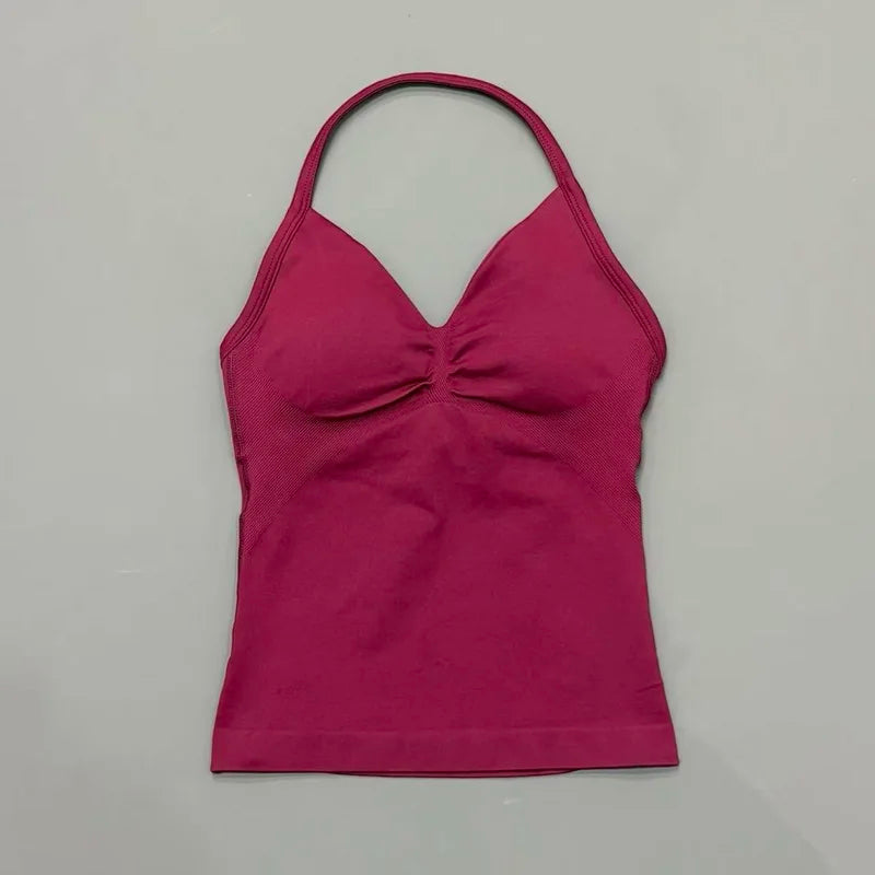 NCOYOE Women Gym Tank Top Sports V Neck Seamless Slim Fit Longline Yoga Top Running Fitness Workout Activewear Top