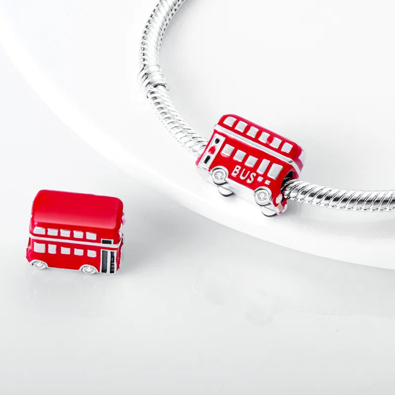 Fashion 100% 925 Silver Red Motorcycle Sports Car SUV Bus Charms Beads For Women Fit DIY Pan Bracelets Party Birthday Jewelry