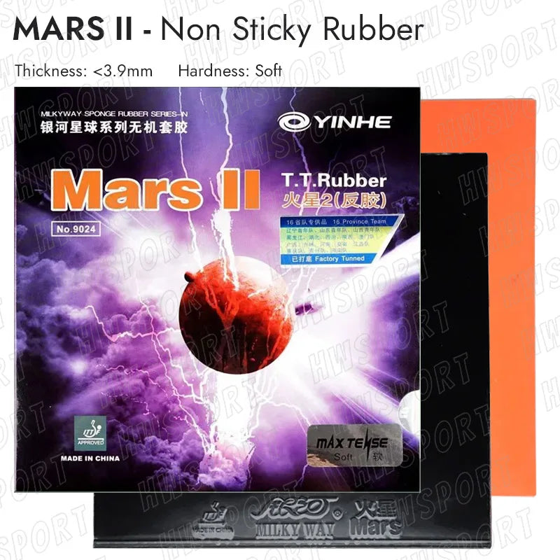 YINHE MARS 2 Table Tennis Rubber ITTF Non-Sticky Approved Ping Pong Rubber Topsheet with Pre-tuned Cake Sponge for Loop Driving