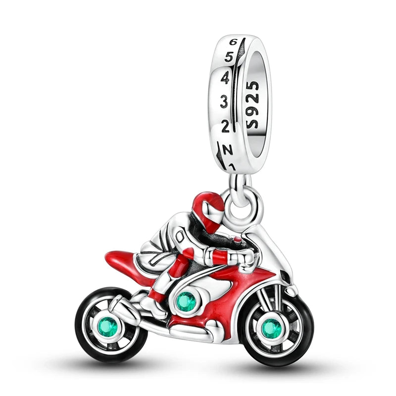 Fashion 100% 925 Silver Red Motorcycle Sports Car SUV Bus Charms Beads For Women Fit DIY Pan Bracelets Party Birthday Jewelry