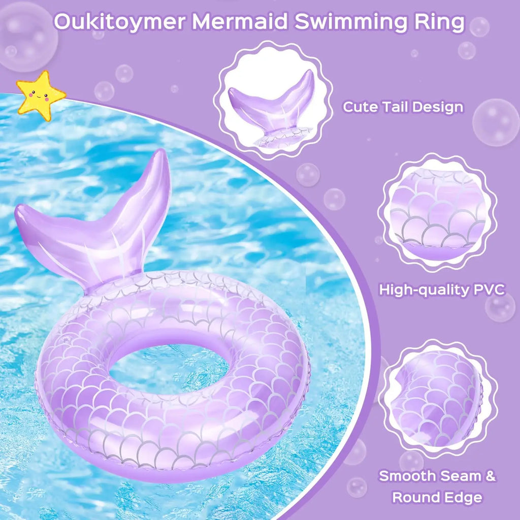 Inflatable Swim Ring, Cute Mermaid Dinosaur Unicorn Mouse Swimming Pool Floats Tube Raft, Water Bathtub Beach Party Toys