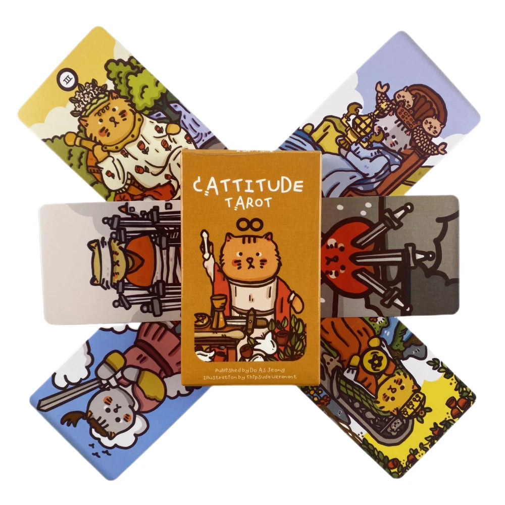 Cattitude Tarot Cards Guidebook Cute Cat Card Game Tarot Deck with PDF New Beginner Divination Oracle Party Game Occult