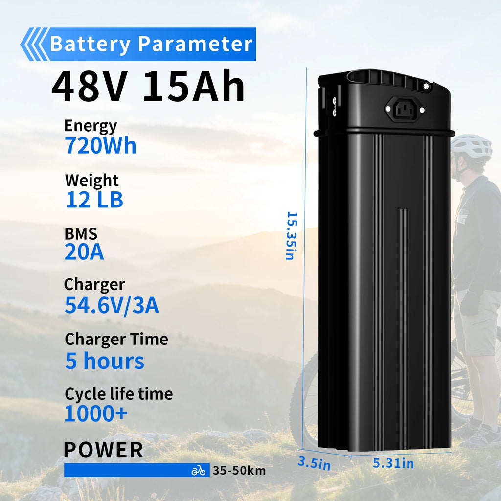 RQTBPOW 48V E-bike Battery, 12Ah/15Ah/20Ah/25Ah E-bike Battery with 3A Charge/Safe Lock/Indicator Light for 0-1200W Electric Bike/Folding Bike/Mountain Bike
