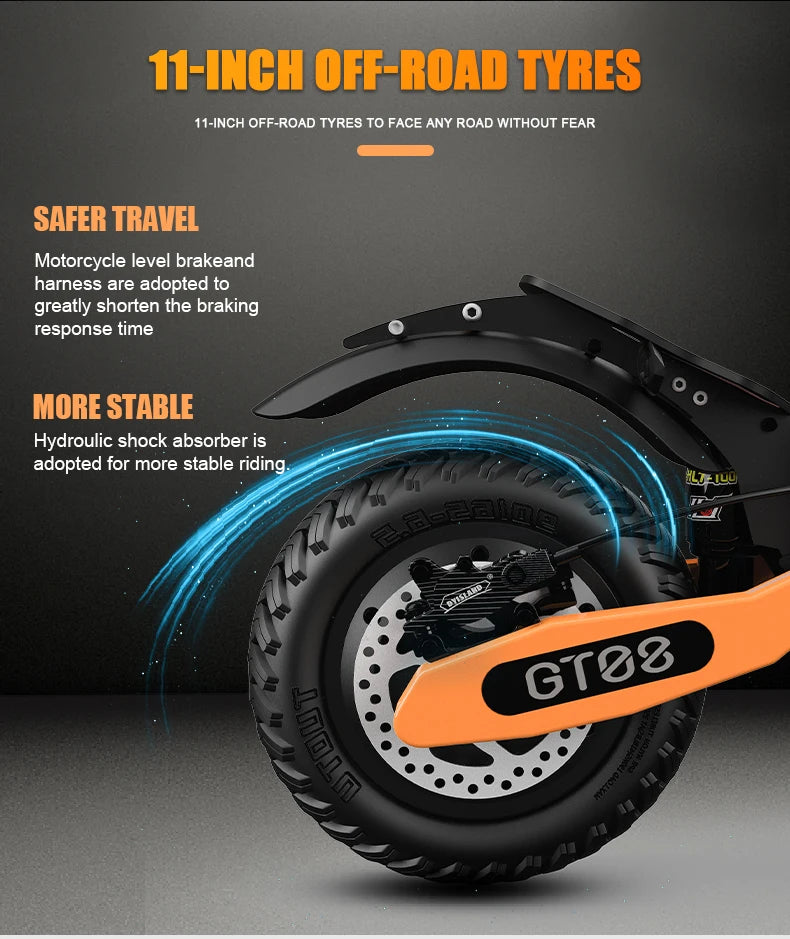 Arwibon GT08 Adult Electric Scooter 5600W Motor Top Speed 46MPH, 60V27AH, 11 Inch Off-Road Tires Sport Commuter Folding EScooter