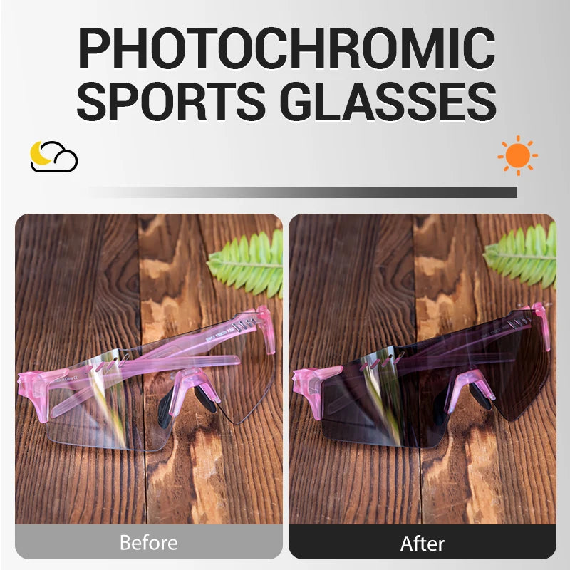 SCVCN UV400 Photochromic Cycling Glasss Sports Running Sunglasses Men Outdoor Drving Bicycle Goggles MTB Eyewear 1 Lens