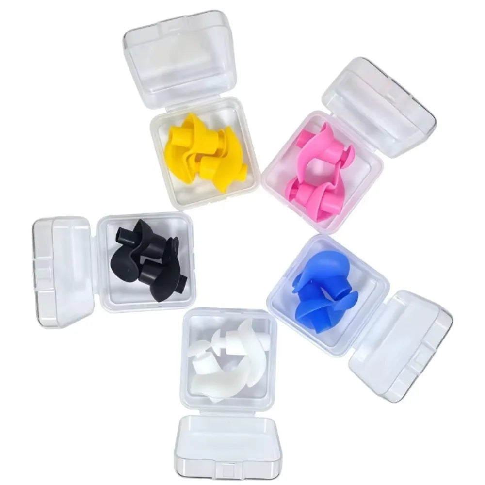 Portable Durable Silicone Swimming Waterproof Earplugs Soft and Noise Reducing Spiral Strap Collection Box Swimming Accessories