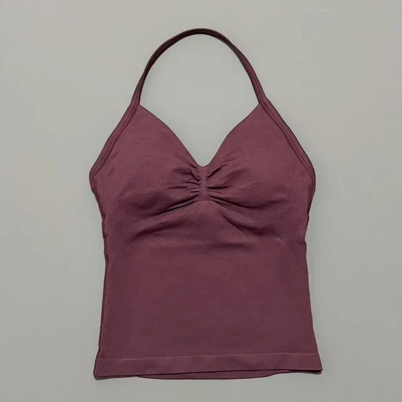 NCOYOE Women Gym Tank Top Sports V Neck Seamless Slim Fit Longline Yoga Top Running Fitness Workout Activewear Top