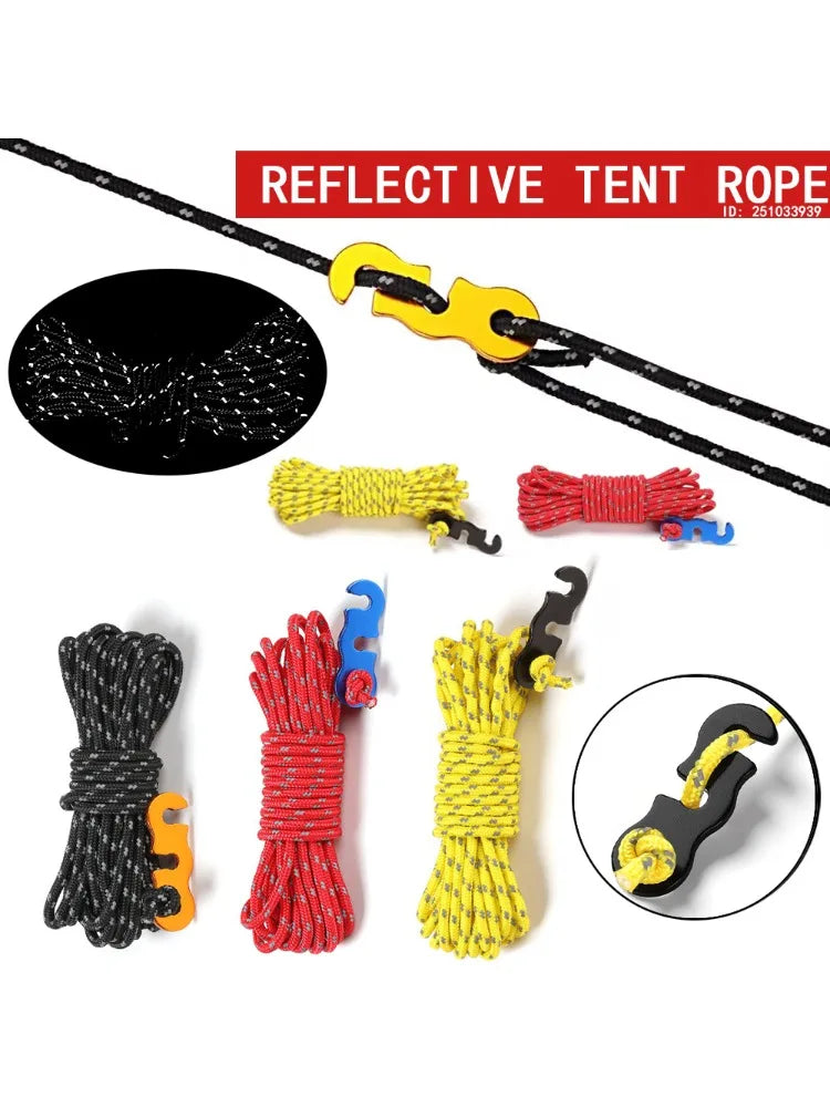 4pcs Durable Camping Tent Ropes Reflective Windproof Reinforced Canopy Accessories with Safety Buckles for Outdoor