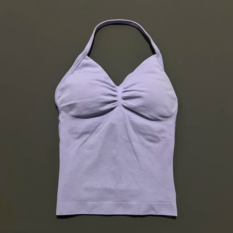 NCOYOE Women Gym Tank Top Sports V Neck Seamless Slim Fit Longline Yoga Top Running Fitness Workout Activewear Top