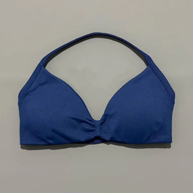 Histello Sports Strappy Bra Women Yoga Tank Bra Seamless High Support Fitness Workout Top Running Exercise Halter Gym Bras
