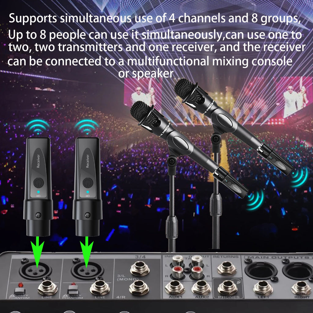 XLR Wireless Microphone Transmitter Receiver，  2.4Ghz Microphone Wireless System, Rechargeable Wireless Mic Adapter for Audio Mi