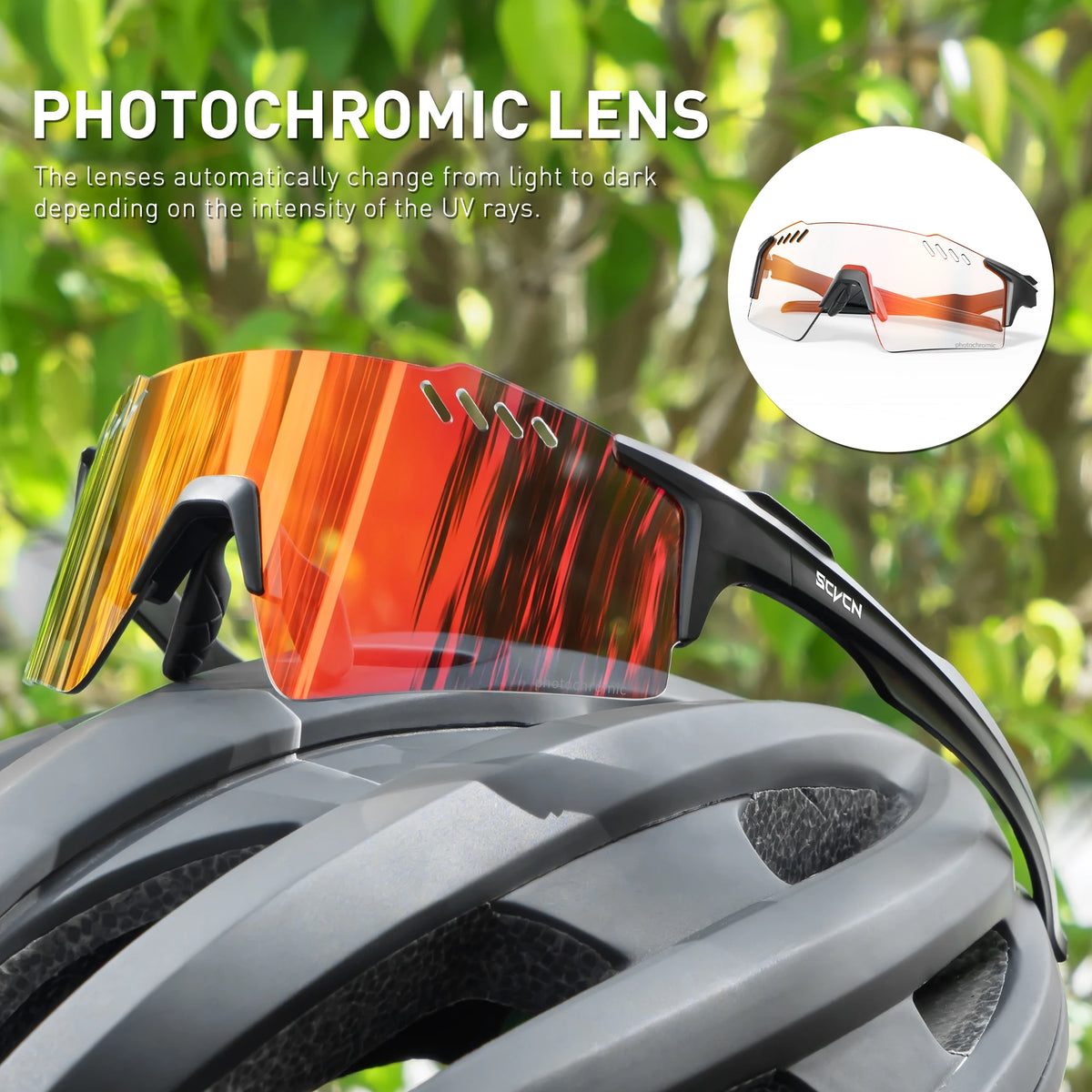 SCVCN Photochromic Bike Cycling Glasses UV400 Bicycle Riding Eyewear Sports MTB Outdoor Sports Golf Camping Driving Eyepieces
