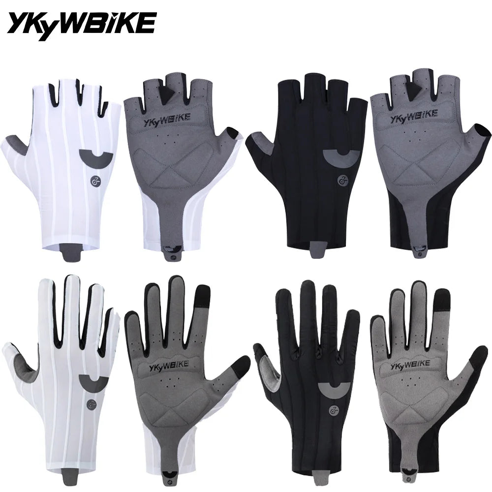 YKYWBIKE Cycling Gloves Woven Aerodynamic Striped Bicycle Sports Gloves Anti-Slip Riding Gloves Shock-absorbing Road Bike Gloves