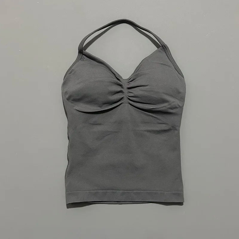 NCOYOE Women Gym Tank Top Sports V Neck Seamless Slim Fit Longline Yoga Top Running Fitness Workout Activewear Top