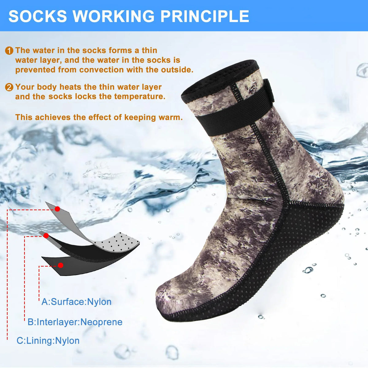 3mm Neoprene Water Socks Diving Sock Anti-Slip Wetsuit Shoes Footwear Fin Sand Proof Beach Volleyball Swim Outdoor Water Sports