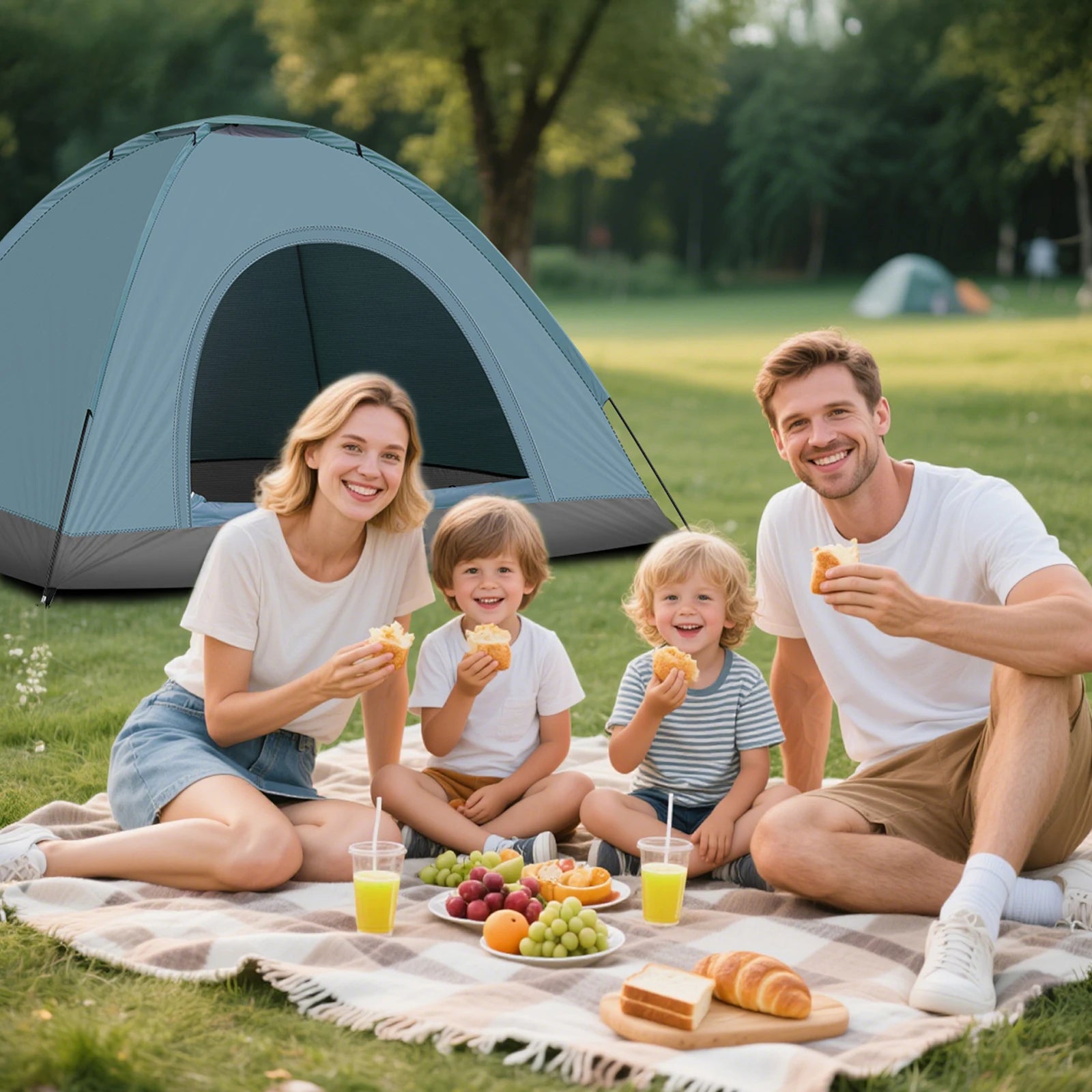 3 4 Person Camping Dome Tent Waterproof UV Proof 180T Silver Coated Polyester Fiberglass Poles Portable Carrying Bag for Outdoor