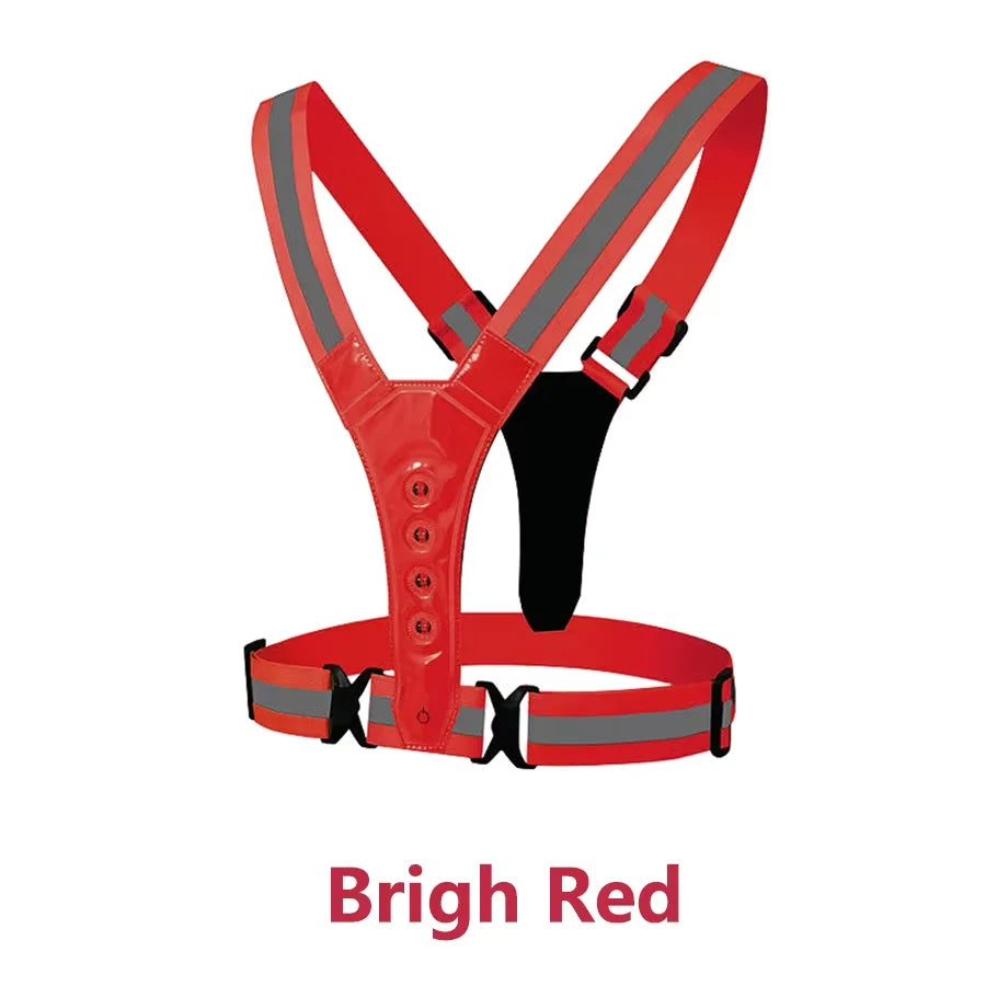 Adjustable Elastic Flashing LED High Visibility Reflective Vest Outdoor Sports Cycling Safety Night Running Vest