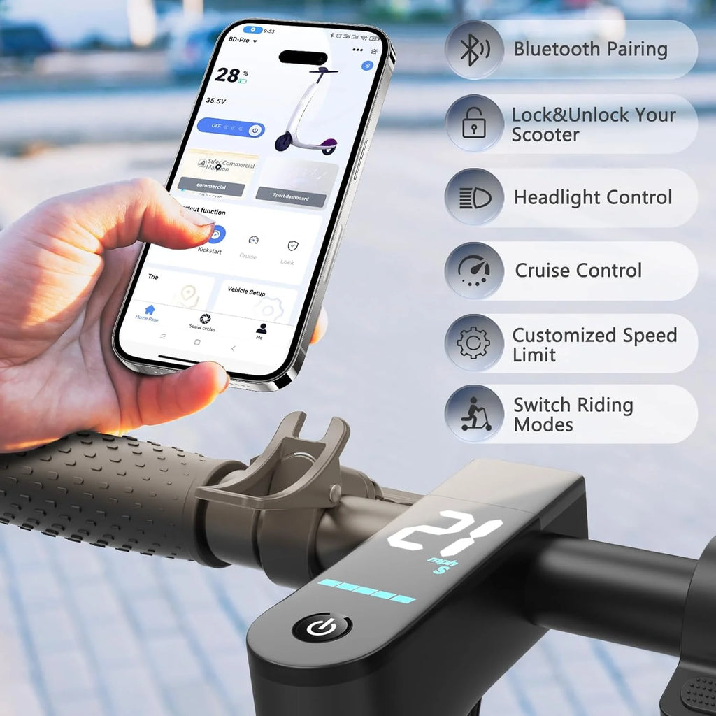 10‘’ Electric Scooter for Adults,500W Powerful Motor,22 Miles Long Range,Dual Braking System,22Mph Max Speed,Foldable E Scooter with Solid Tires,APP Control