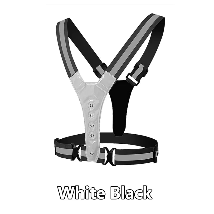 Adjustable Elastic Flashing LED High Visibility Reflective Vest Outdoor Sports Cycling Safety Night Running Vest