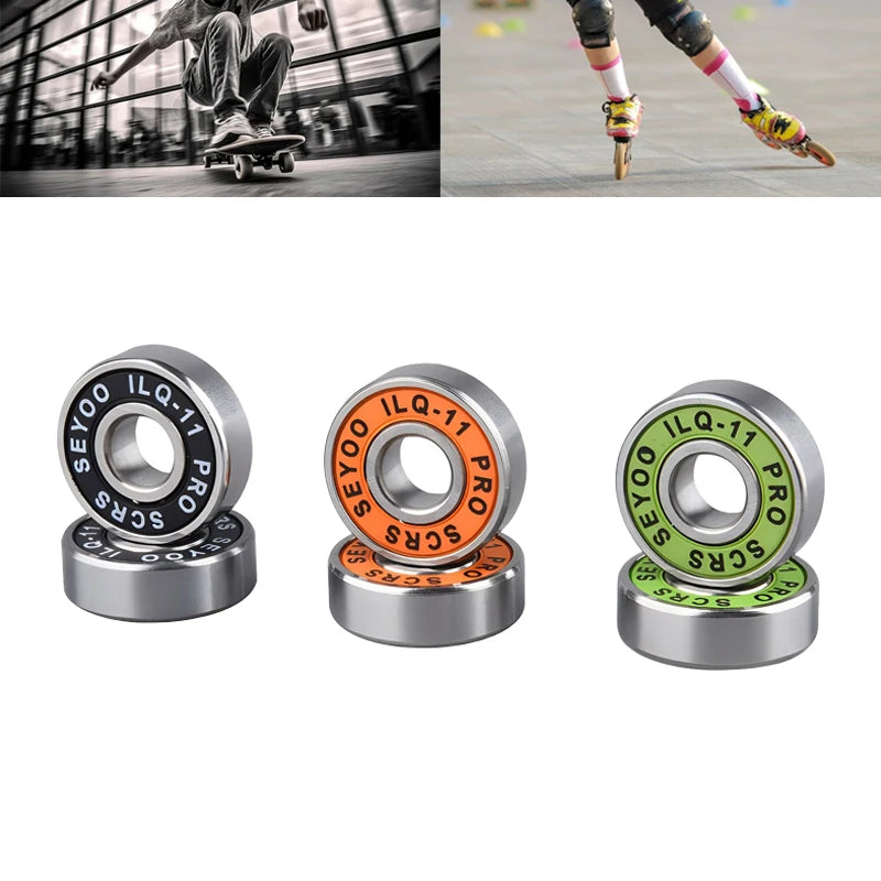 8pcs Bearings ILQ-11 High-Speed Bearings Are Suitable for Skateboard Long Board Inline Roller Skates and Ice Skates with Low Noi