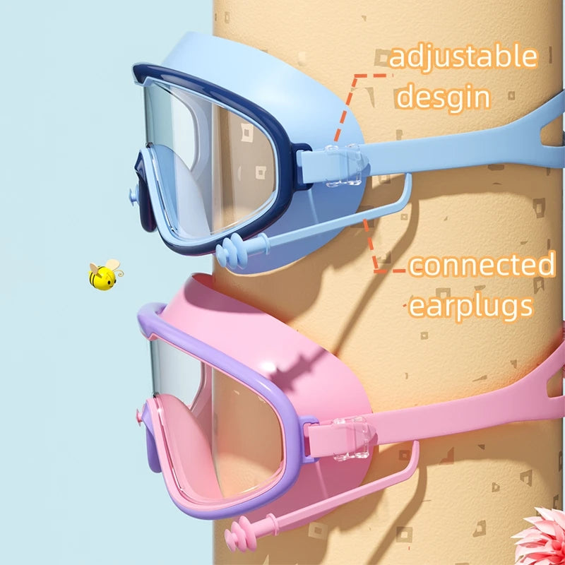 Kids Swimming Goggles Big Frame HD View Anti-fog Waterproof Children's Swim Goggles Boys and Girls Multi-color to Choose