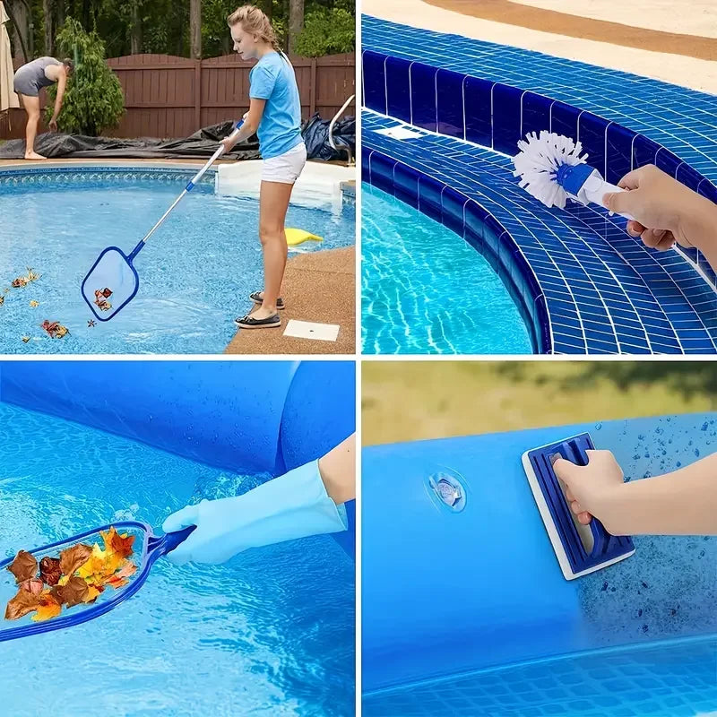 Pool Cleaning Kit ,5-Section Aluminum Pole with Leaf Skimmer & Pool Brush,Perfect for Above Ground Pools, Spas, Hot Tub
