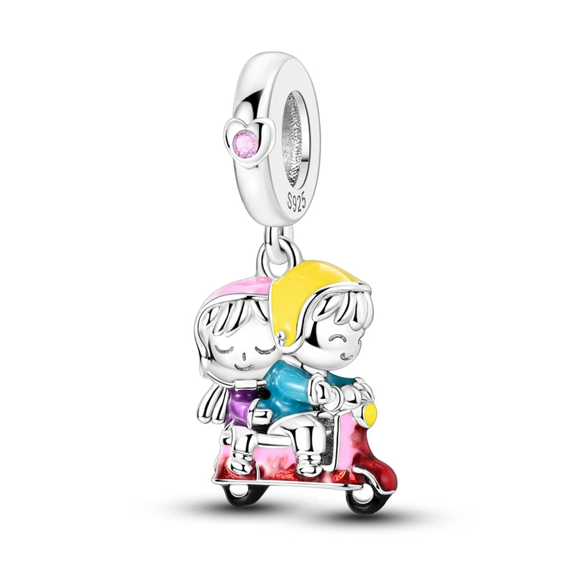 Fashion 100% 925 Silver Red Motorcycle Sports Car SUV Bus Charms Beads For Women Fit DIY Pan Bracelets Party Birthday Jewelry