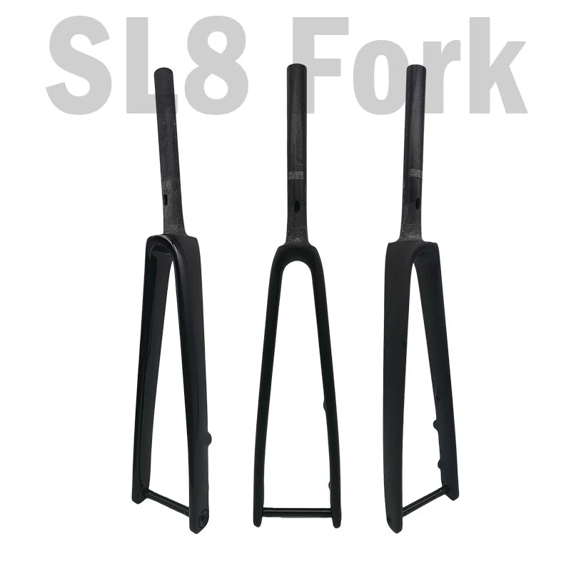 SL8 Full carbon bike fork, full internal cable alignment thru-axle rigid bike fork, spinal canal, carbon fibre reinforced.