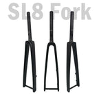 SL8 Full carbon bike fork, full internal cable alignment thru-axle rigid bike fork, spinal canal, carbon fibre reinforced.