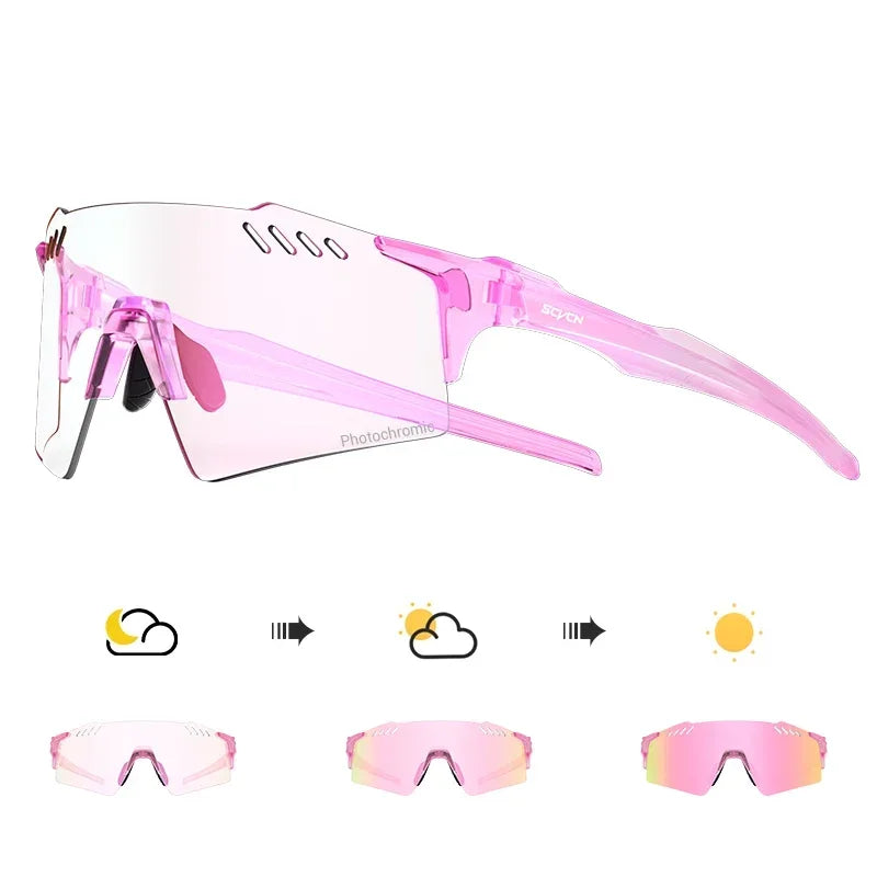 SCVCN UV400 Photochromic Cycling Glasss Sports Running Sunglasses Men Outdoor Drving Bicycle Goggles MTB Eyewear 1 Lens