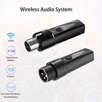 XLR Wireless Microphone Transmitter Receiver，  2.4Ghz Microphone Wireless System, Rechargeable Wireless Mic Adapter for Audio Mi