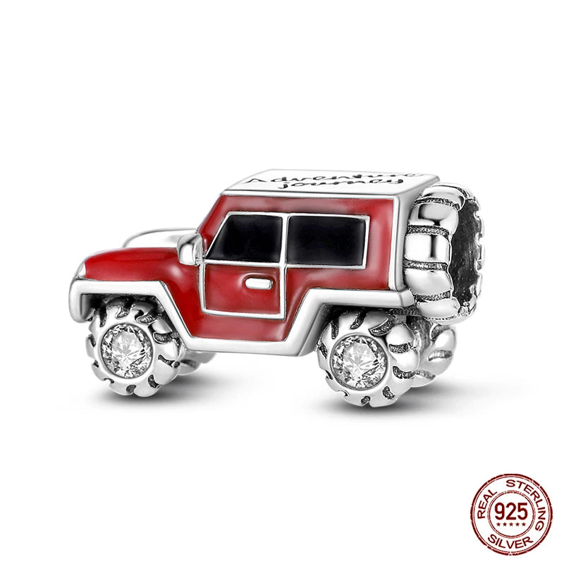 Fashion 100% 925 Silver Red Motorcycle Sports Car SUV Bus Charms Beads For Women Fit DIY Pan Bracelets Party Birthday Jewelry
