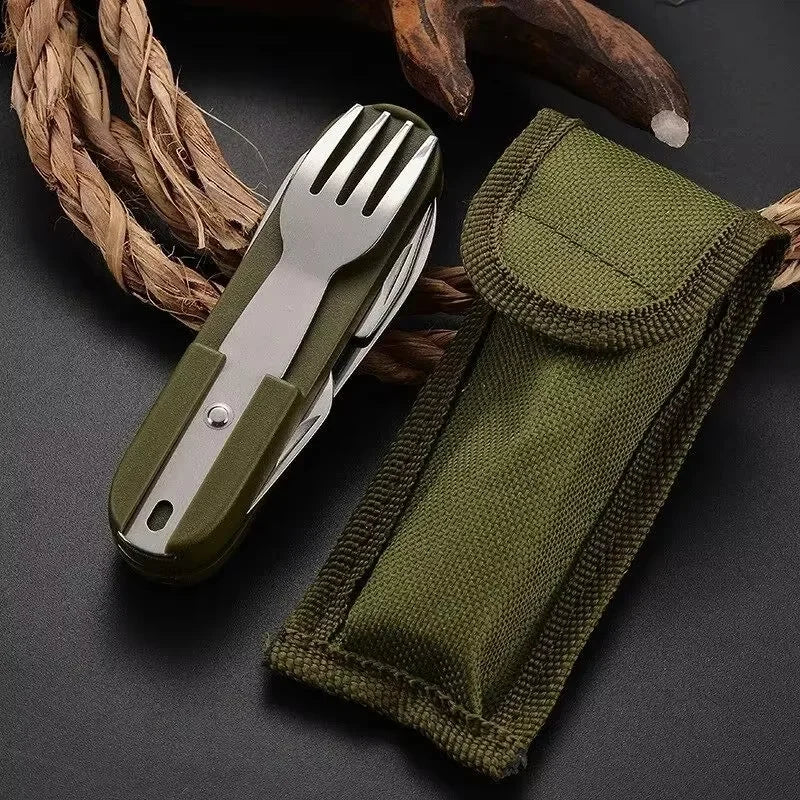 Portable multi-functional camping utensils, outdoor detachable forks, spoons, knives, folding tableware with storage bag