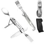 Portable Stainless Steel Foldable Cutlery Set, Knife Fork Spoon Combo, Lightweight Reusable Tableware for Camping Picnic Hiking