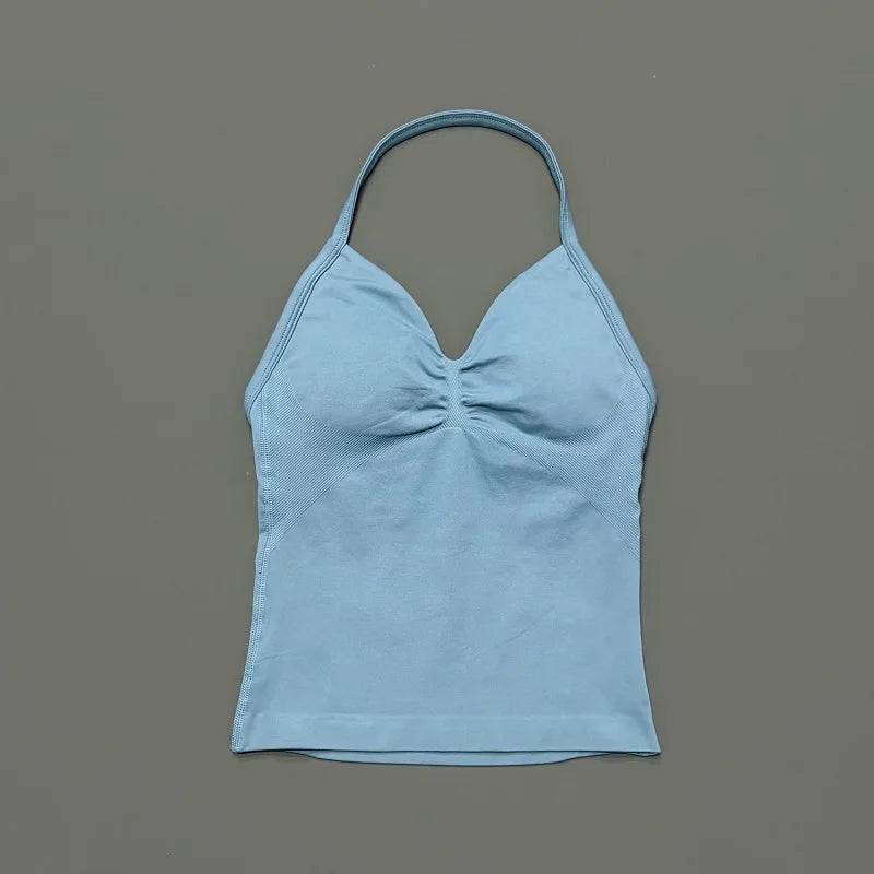 NCOYOE Women Gym Tank Top Sports V Neck Seamless Slim Fit Longline Yoga Top Running Fitness Workout Activewear Top