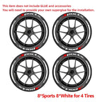 SPORTS Tire Letter Stickers 8PCS for 4 Wheels Universal Rubber Tire Decals Racing JDM Wheel Sidewall Car Accessories DIY