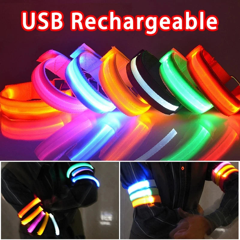 Outdoor Night Running Armband USB Rechargeable LED Light Sports Safety Belt Arm Leg Warning Wristband Cycling Bike Bicycle Light