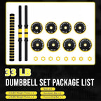 Adjustable Weights Set for Home Gym, 33 Lb 2-In-1 Adjustable Dumbbell Set with Foam Handles, Yellow