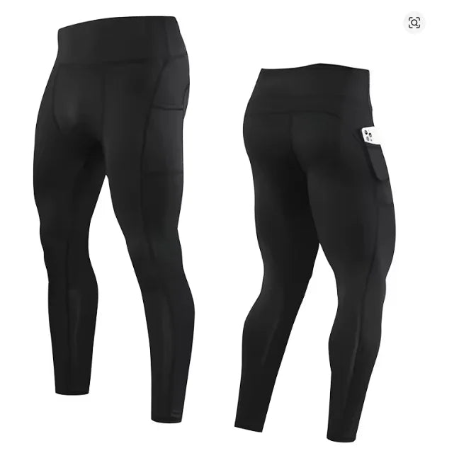 2026 Compression Pant Men Training Gym Leggings with Pockets Running Tights Fitness Basketball Jogging Workout Trouser Polyester