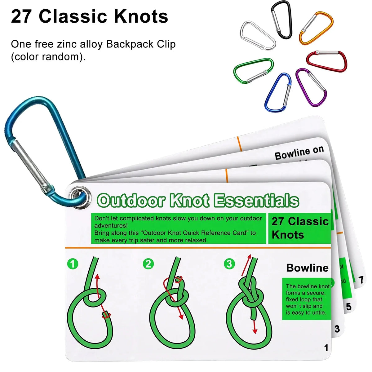 Includes 27 Rope Knots Rock Climbing Knot Cards,with Mini Carabiner to Clipping,Waterproof Knot Tying Cards Ultimate Knot Guides