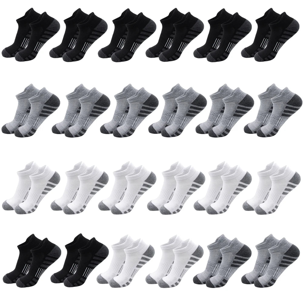 12/24Pairs Ankle Athletic Running Socks Cushioned Breathable Low Cut Sports Tab Socks For Men And Women